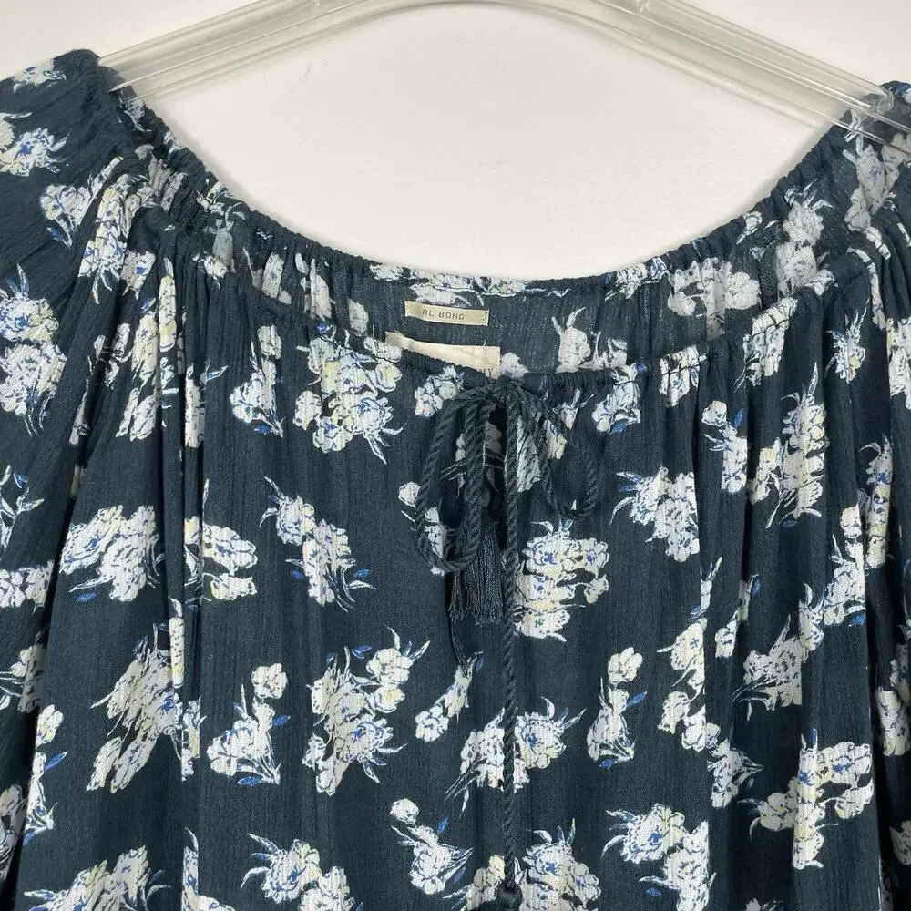Denim & Supply Ralph Lauren RL Boho Top Womens Sz XS Navy Floral Peasant Tassels